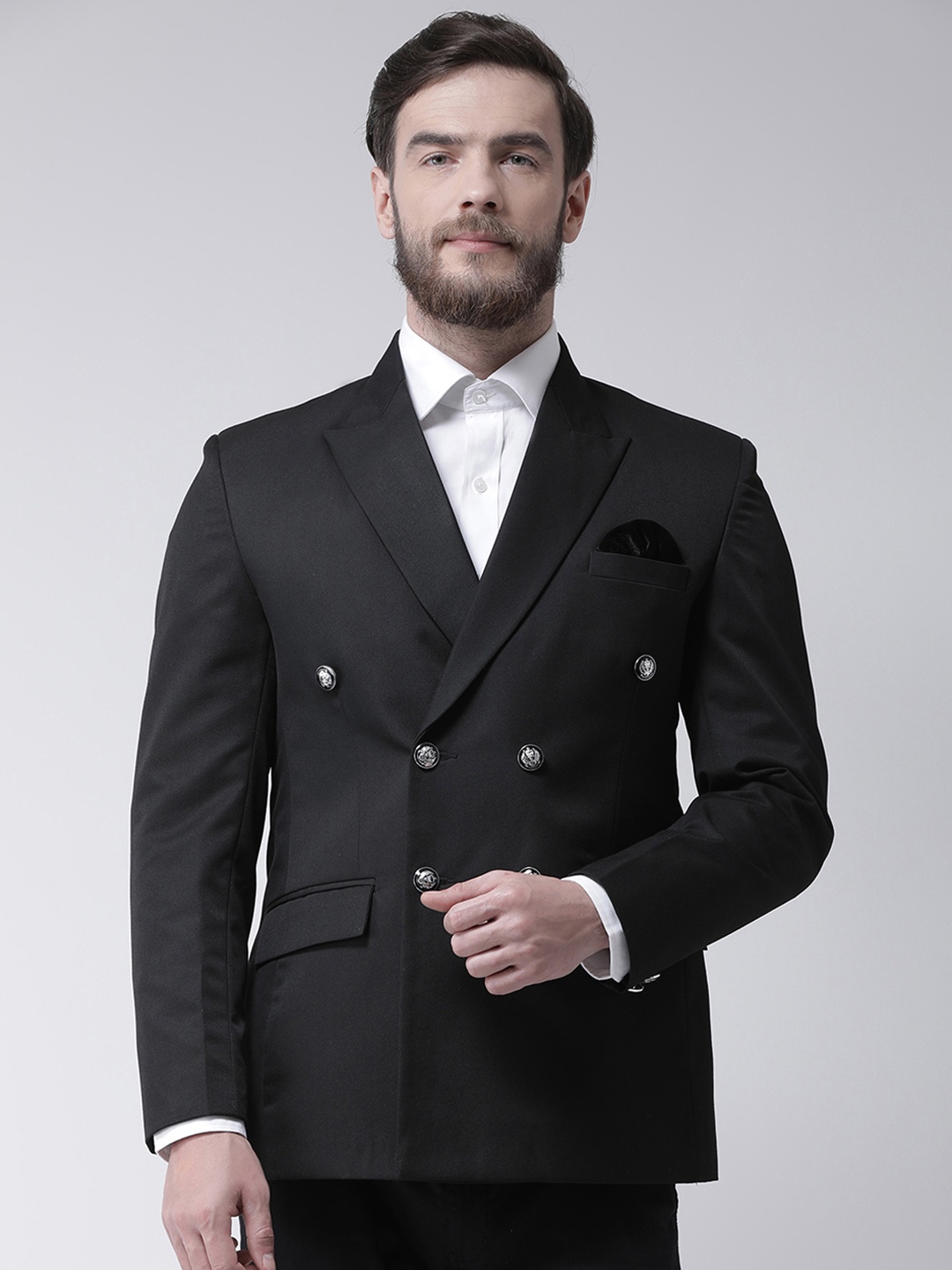 

Hangup Men Black Solid Regular Fit Double-Breasted Blazer