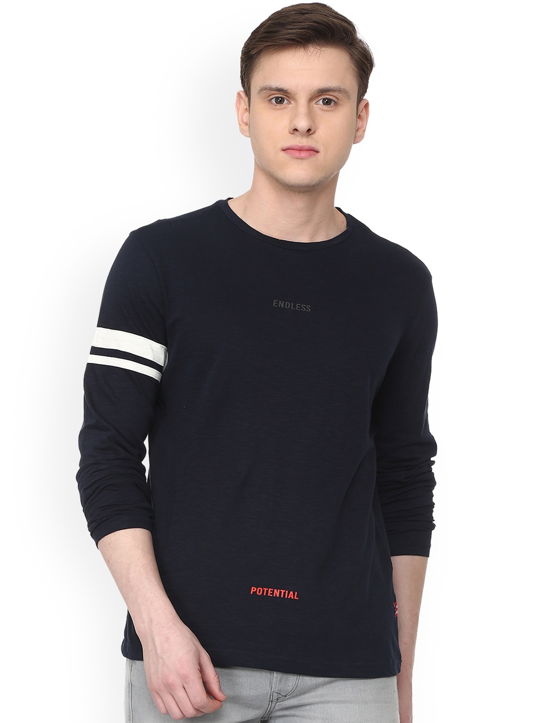 

People Men Navy Blue Solid Round Neck Pure Cotton T-shirt