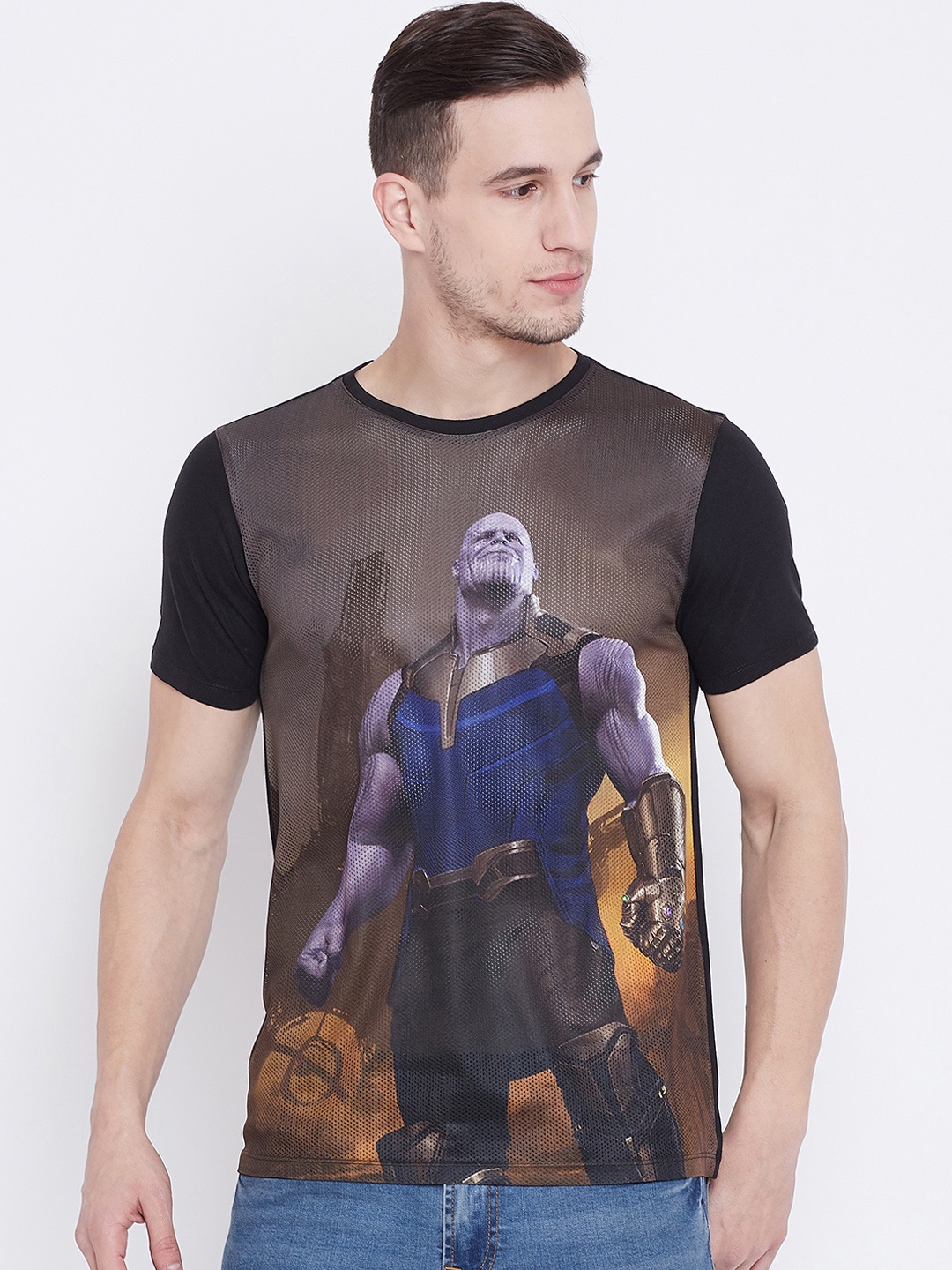

Marvel by Wear Your Mind Men Black Thanos Printed Round Neck T-shirt