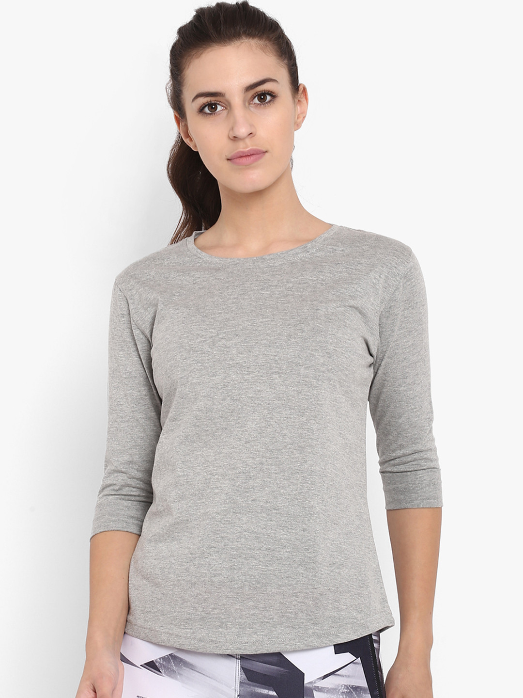 

appulse Women Grey Solid Round Neck T-shirt