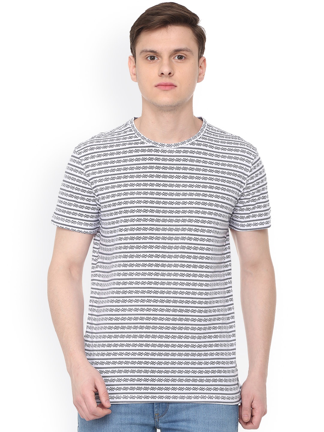 

Allen Solly Sport Men White Black Printed Round Neck Pure Cotton T-shirt