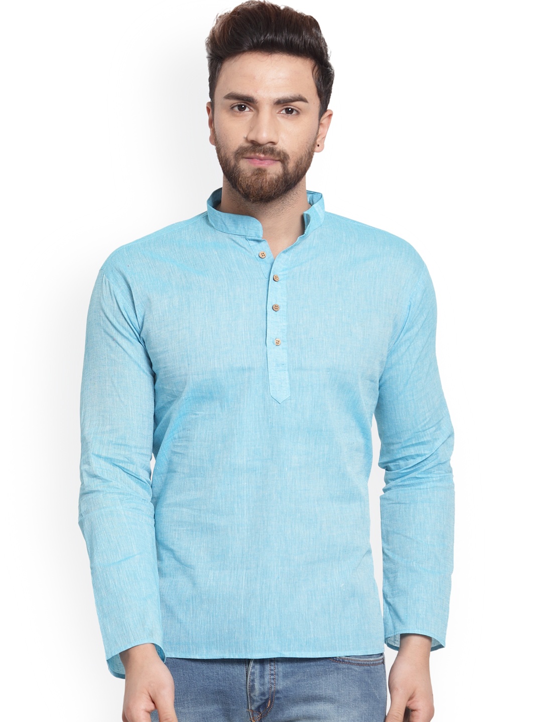 RG DESIGNERS Men Blue Solid Straight Kurta