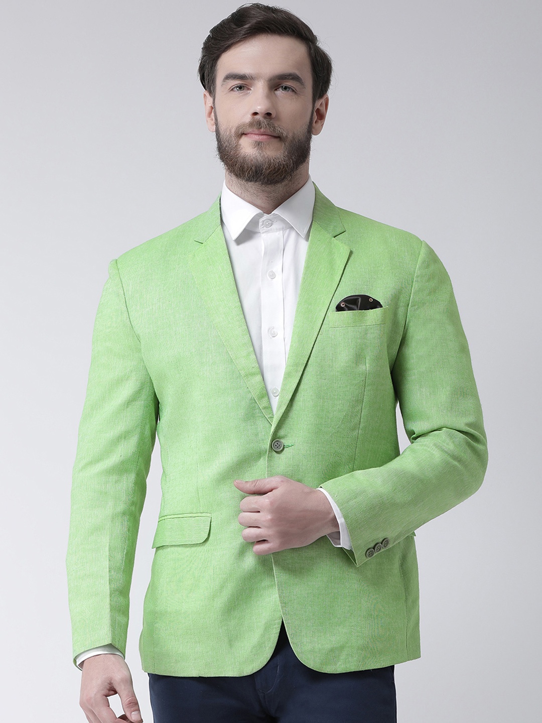 

Hangup Men Green Solid Regular Fit Single-Breasted Blazer