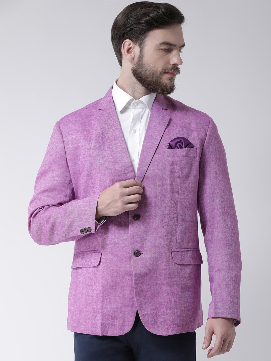 Hangup Men Purple Solid Regular Fit Single-Breasted Blazer