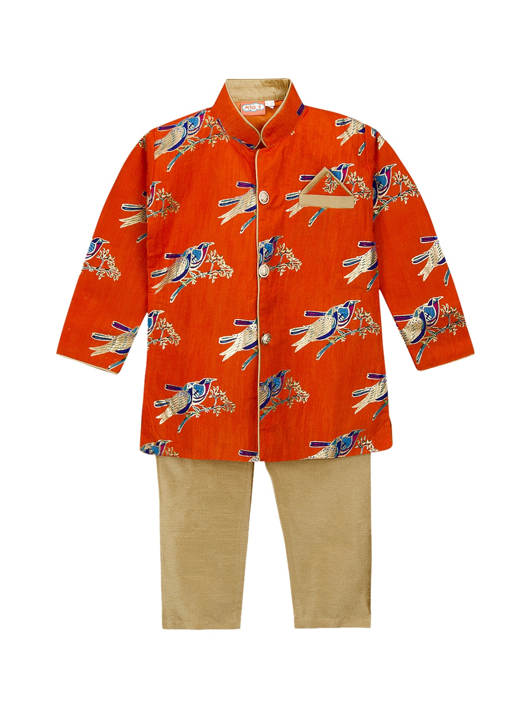 

KID1 Boys Orange & Cream-Coloured Printed Kurta with Pyjamas