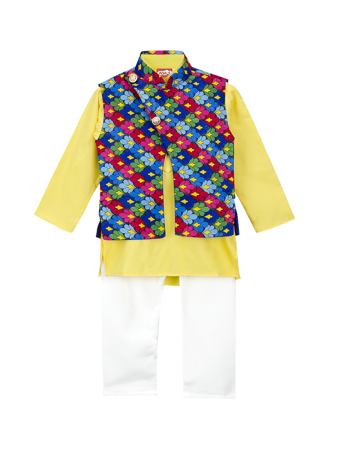 

KID1 Boys Yellow Printed Kurta with Pyjamas