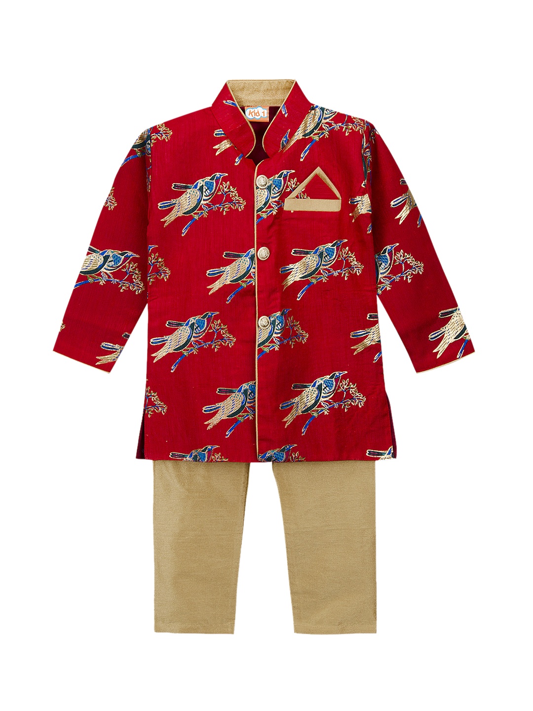 

KID1 Boys Red & Cream-Coloured Printed Kurta with Pyjamas