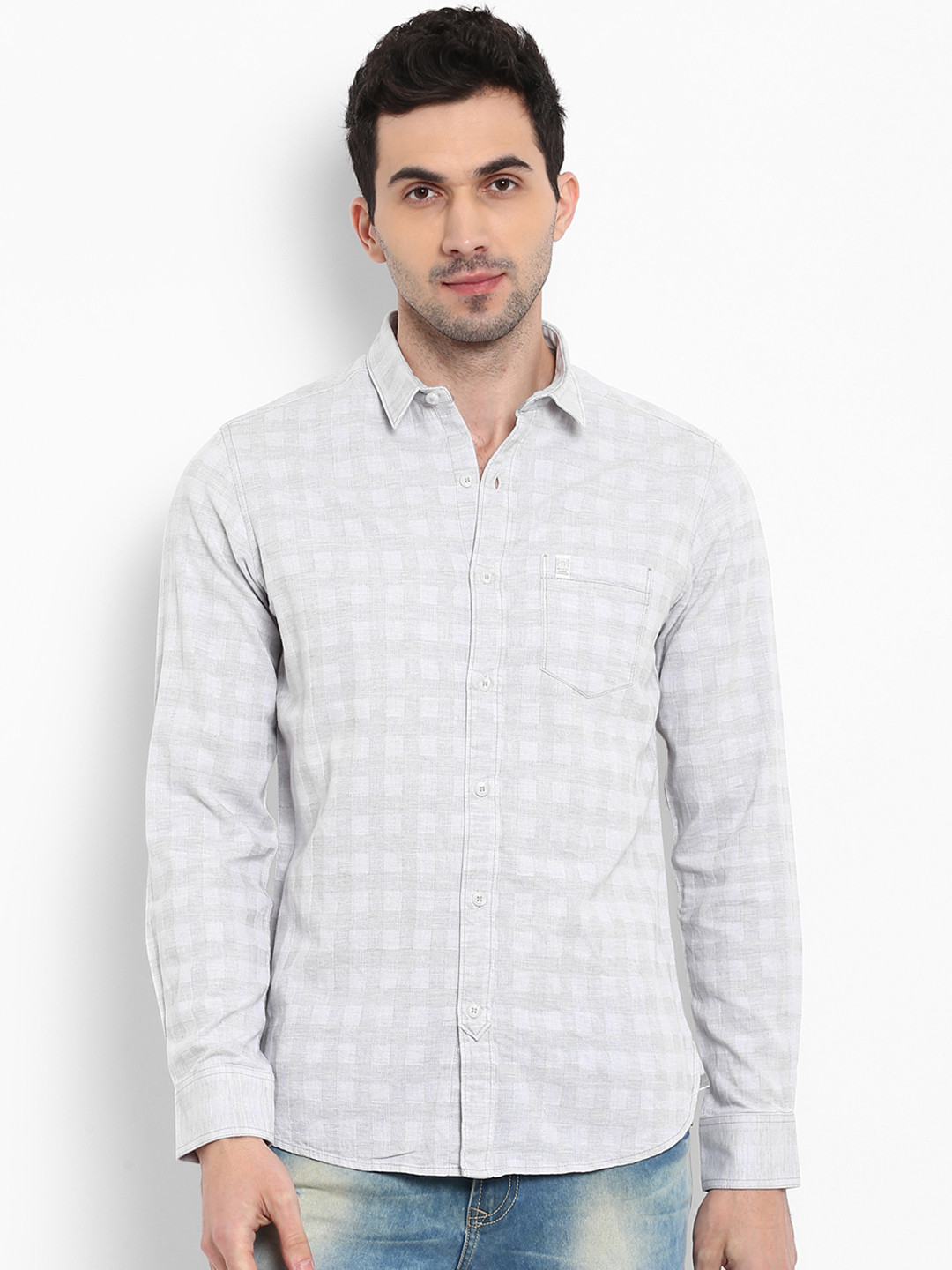 

Mufti Men Grey Slim Fit Checked Casual Shirt