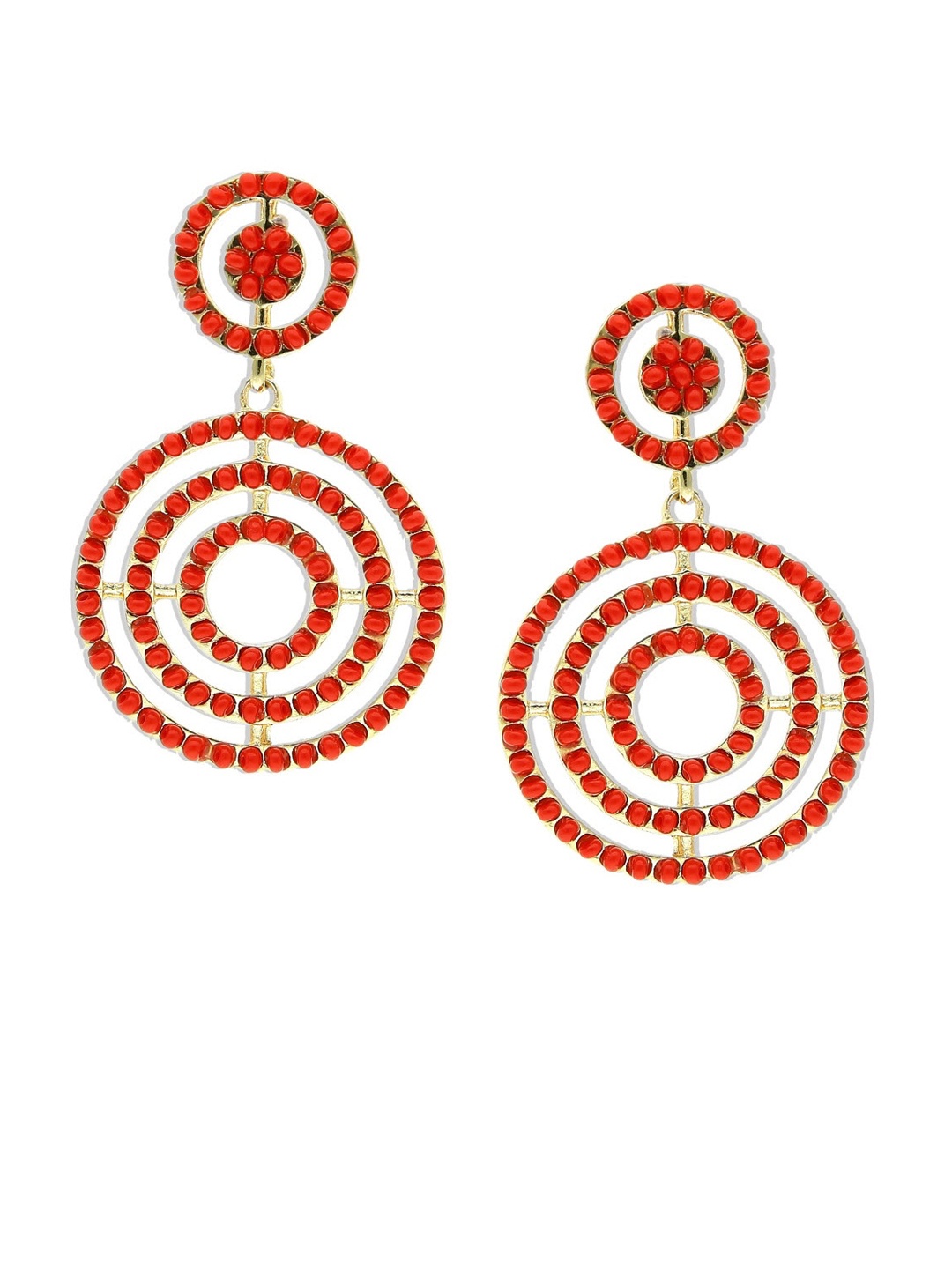 Crunchy Fashion Red & Gold-Toned Circular Drop Earrings
