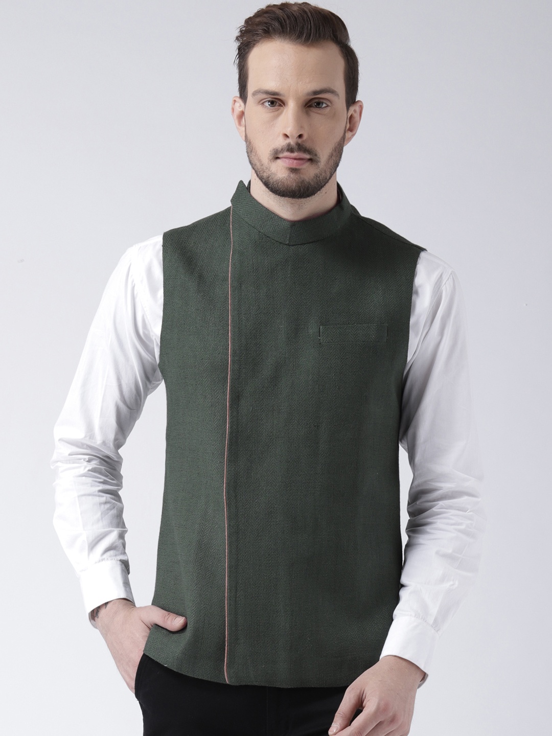 

KISAH Men Green Solid Nehru Jacket