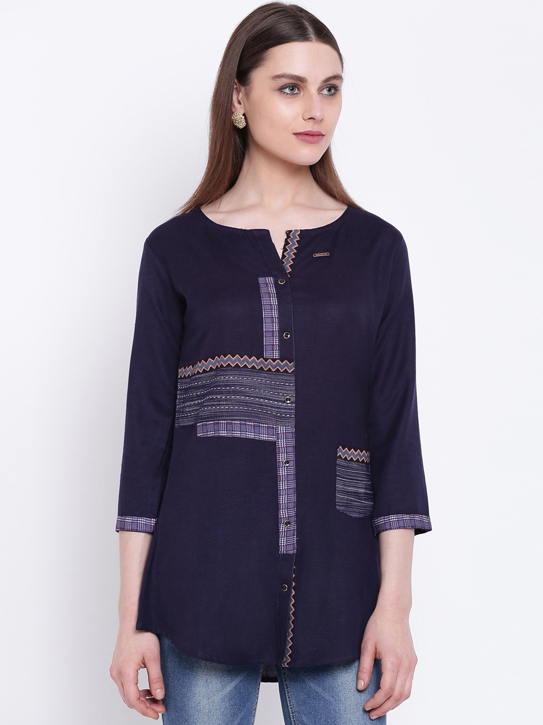 

Kvsfab Women Navy Blue Solid Straight Kurti