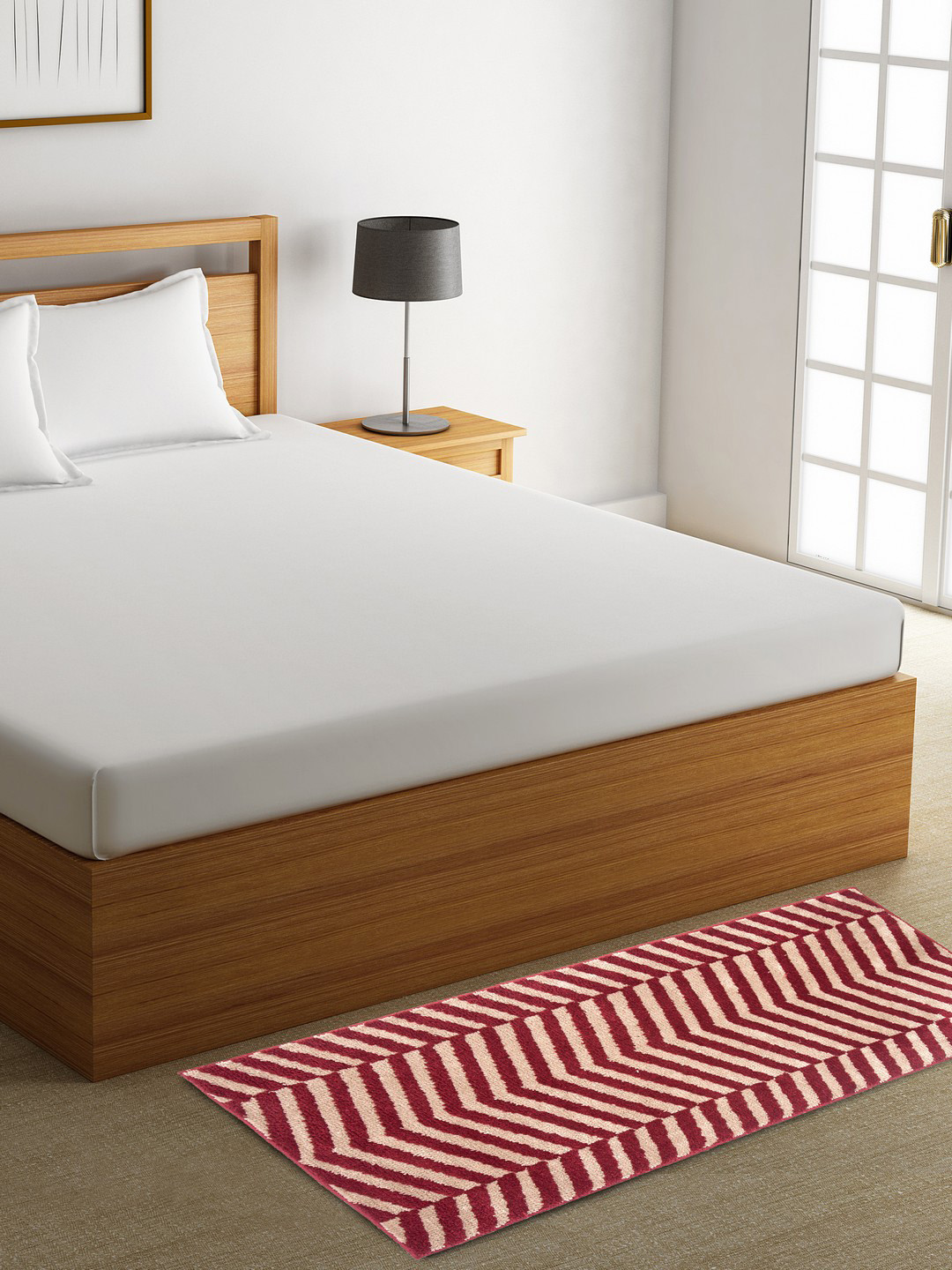 

ROMEE Red & Beige Printed Bed Runner