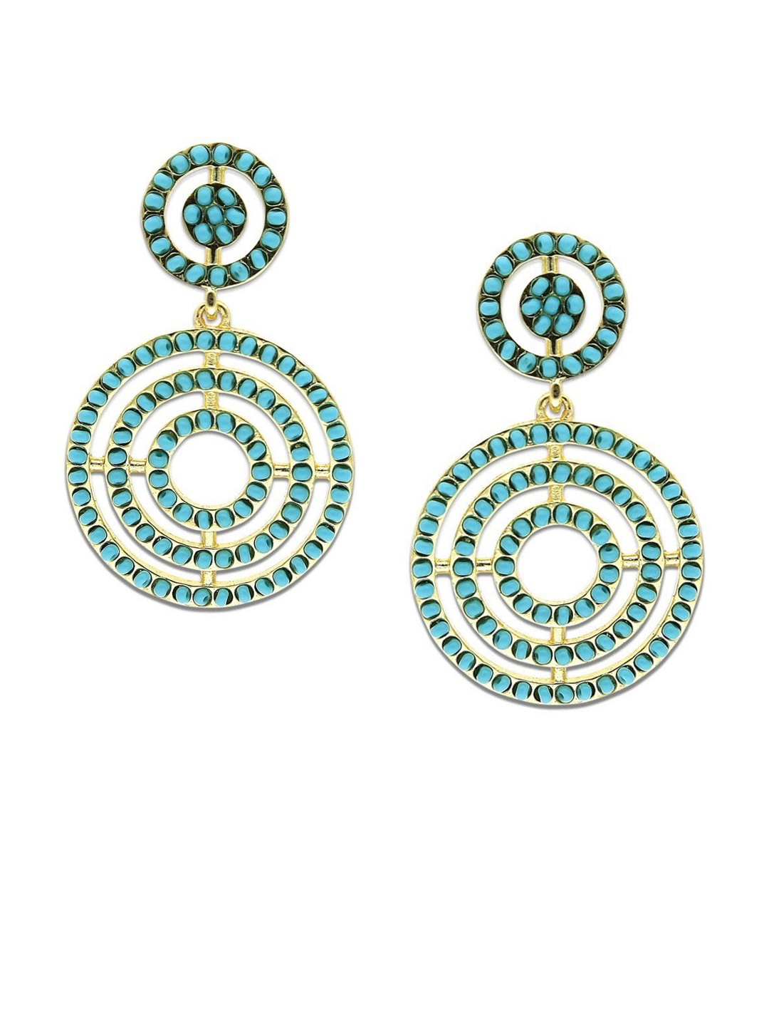 

Crunchy Fashion Teal & Gold-Toned Circular Drop Earrings