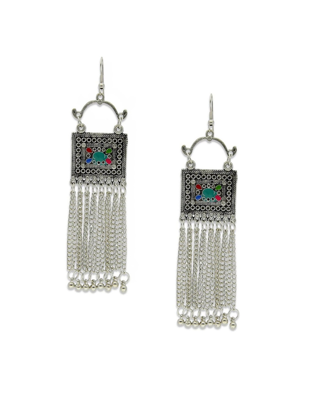 

Crunchy Fashion Silver-Toned Oxidised Classic Drop Earrings