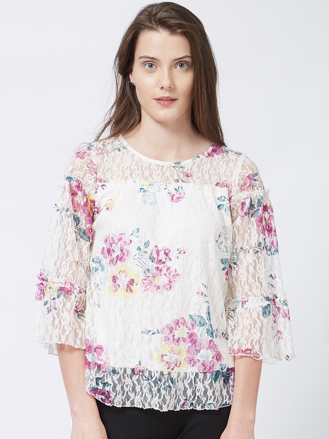 

109F Women White Self Design Top