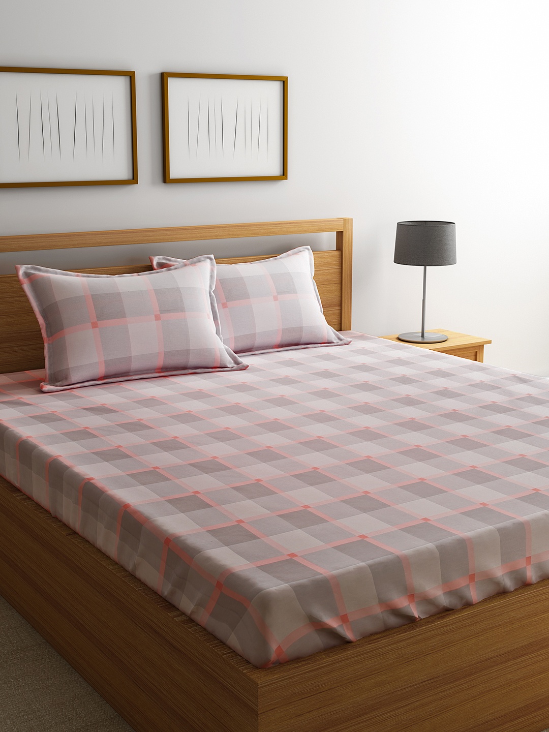 

RAGO Beige Geometric 210 TC Cotton 1 Queen Bedsheet with 2 Pillow Covers