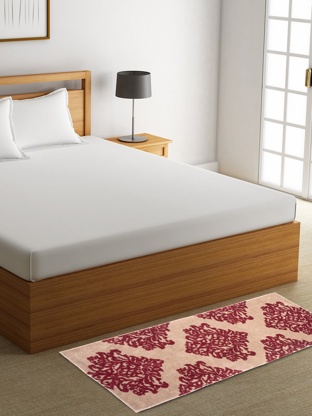 

ROMEE Beige & Red Printed Bed Runner