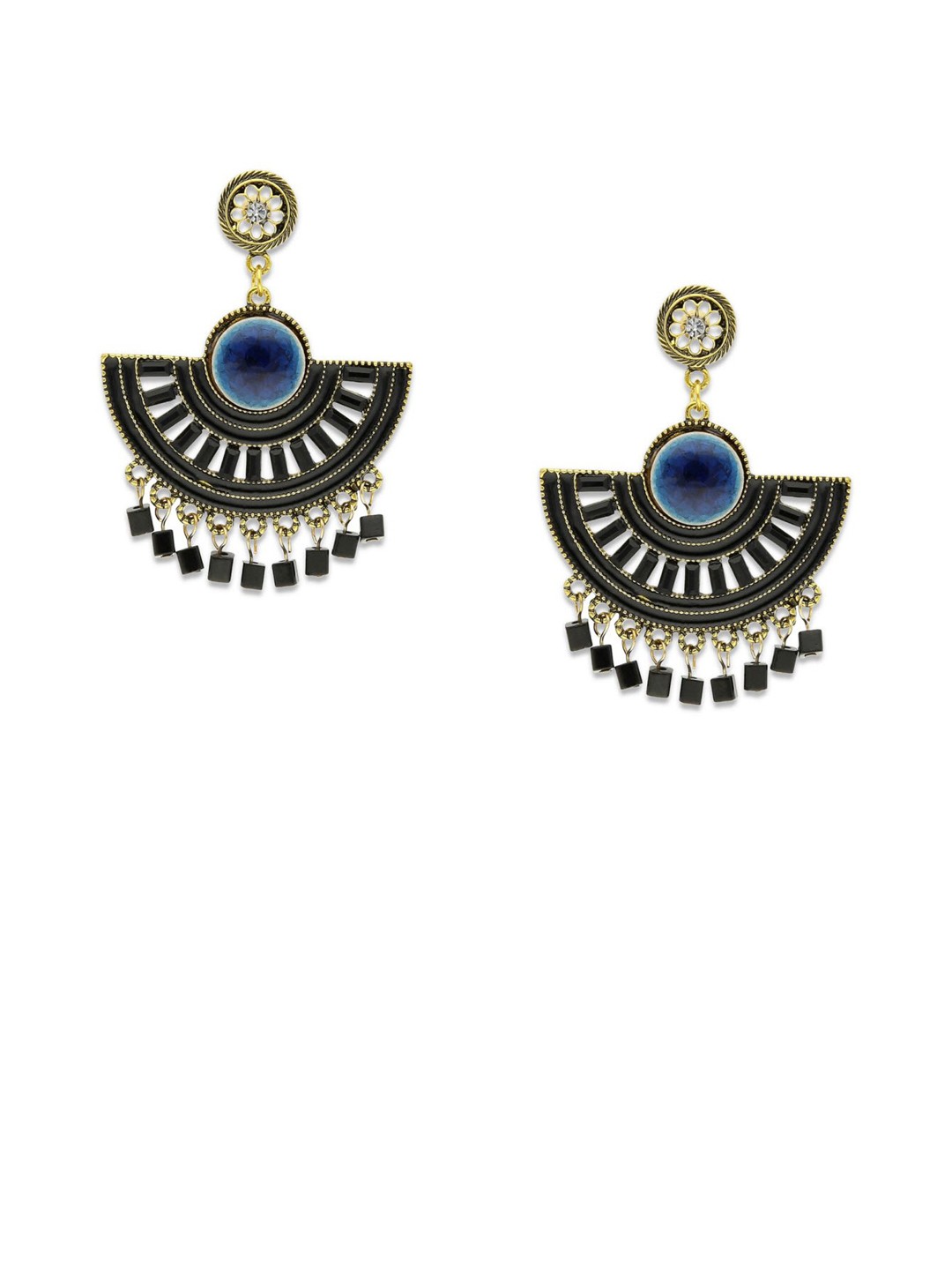 

Crunchy Fashion Black & Gold-Toned Dome Shaped Drop Earrings