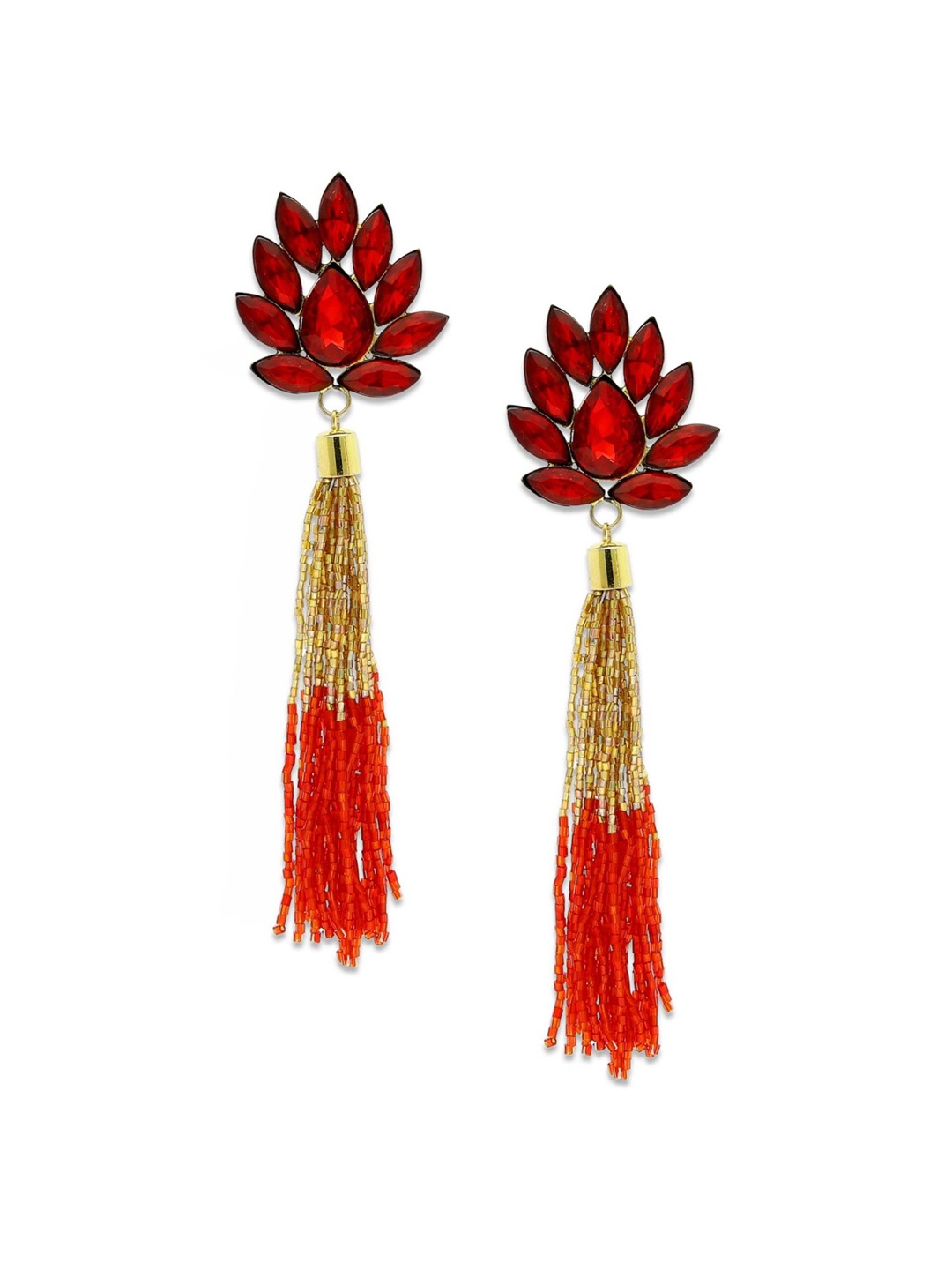 Crunchy Fashion Red & Gold-Toned Contemporary Drop Earrings