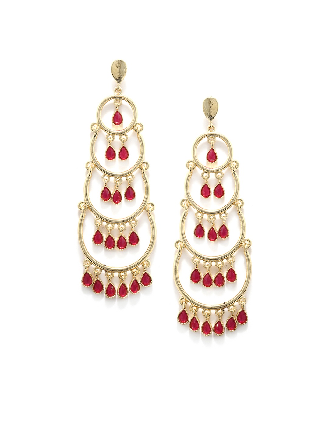 

Fabstreet Gold-Toned & Pink Geometric Drop Earrings