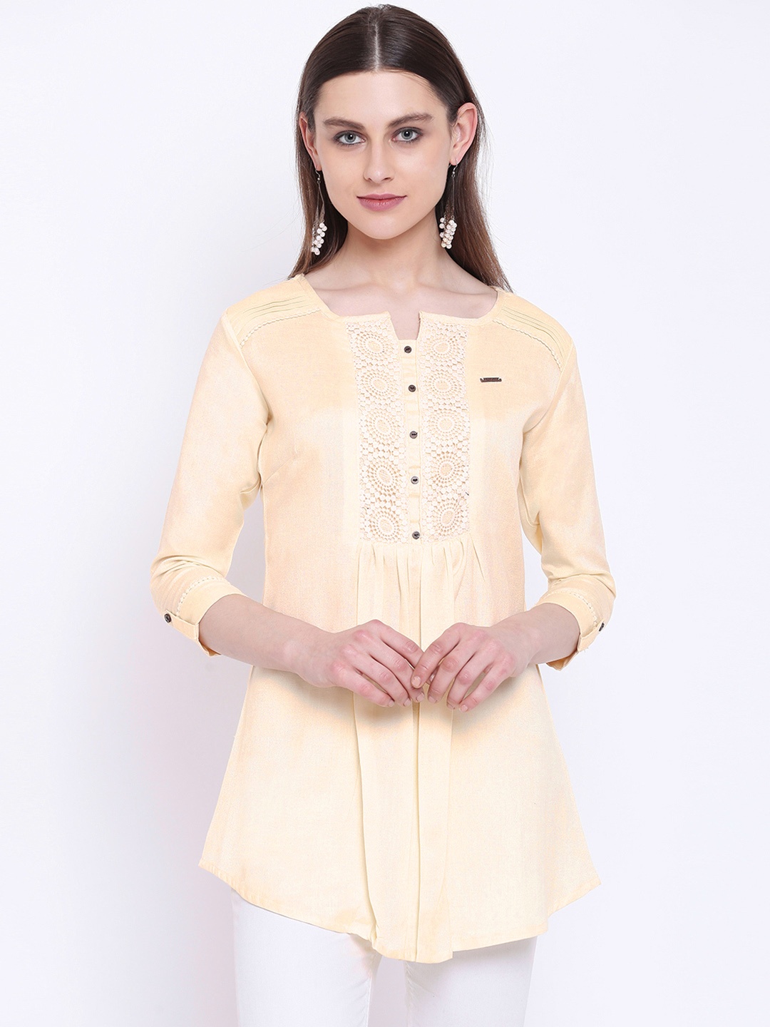 

Kvsfab Women Cream-Coloured Solid Kurti