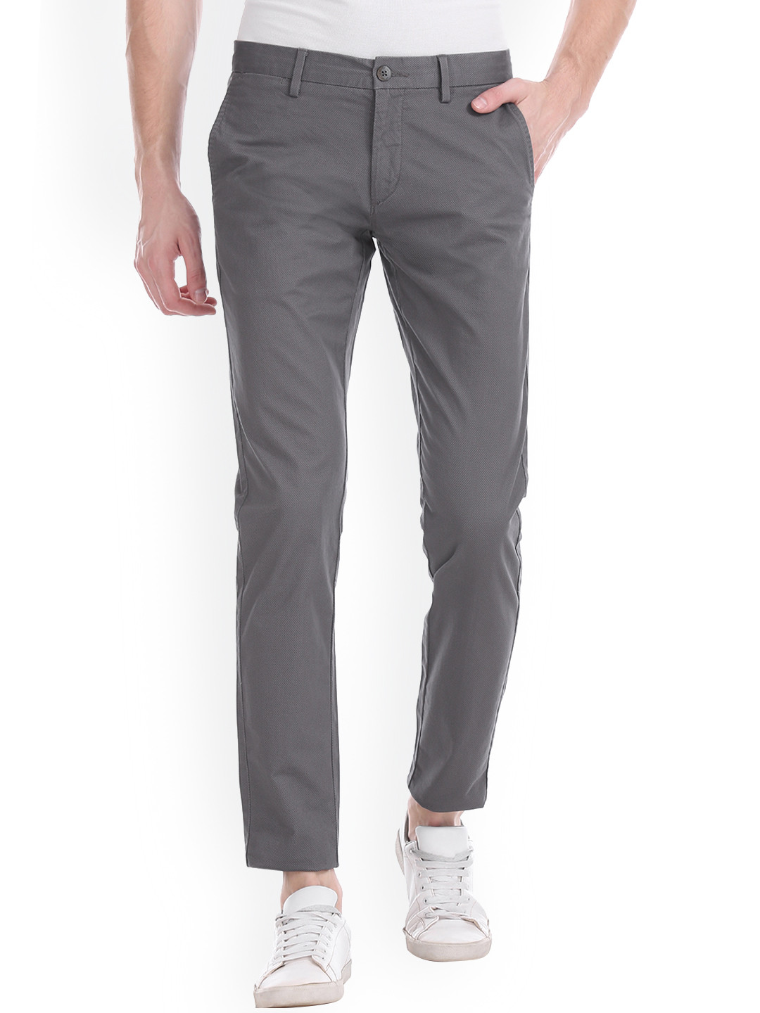 

U.S. Polo Assn. Men Grey Regular Fit Self Design Regular Trousers