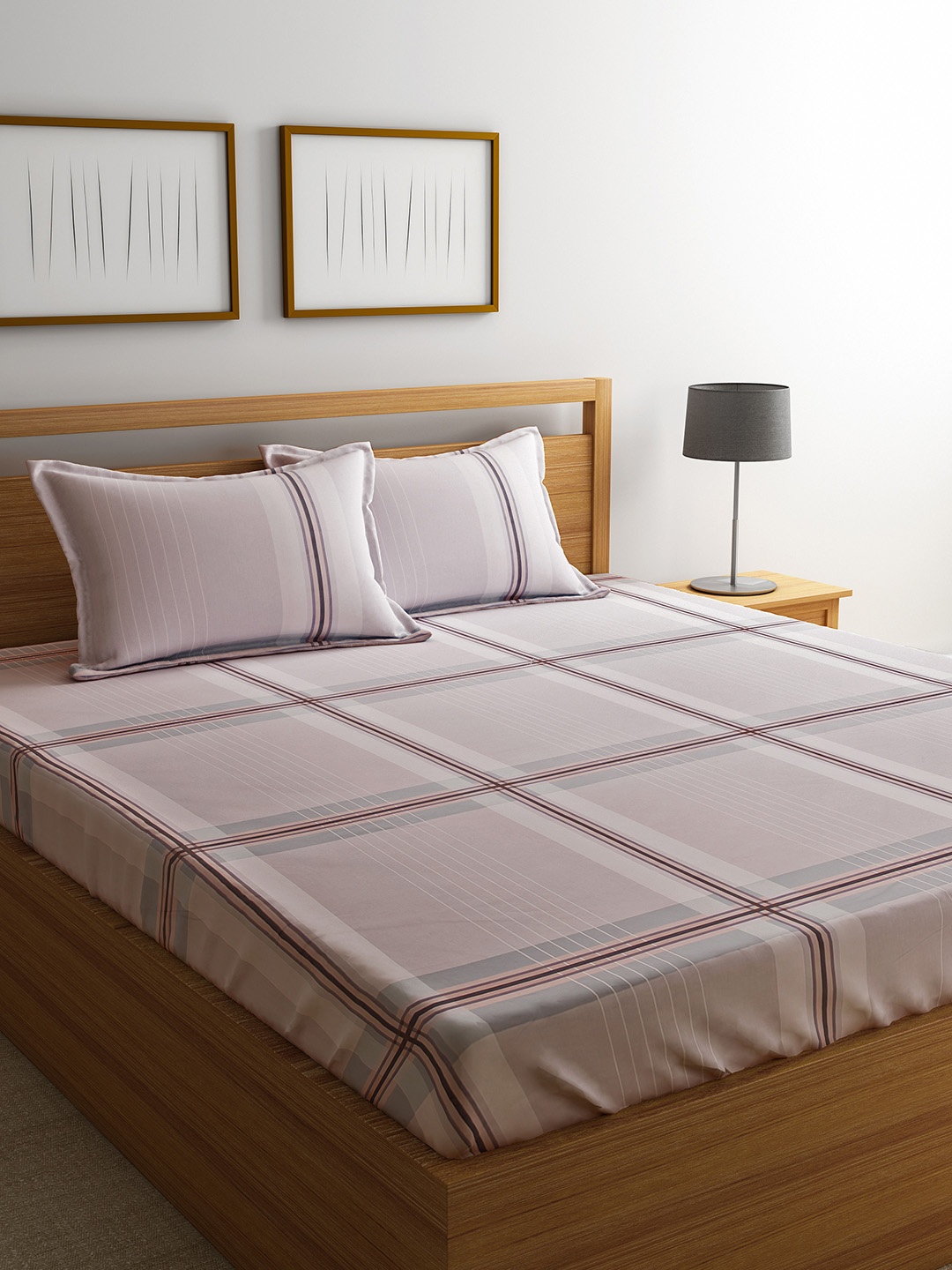 

RAGO Beige Geometric 210 TC Cotton 1 Queen Bedsheet with 2 Pillow Covers