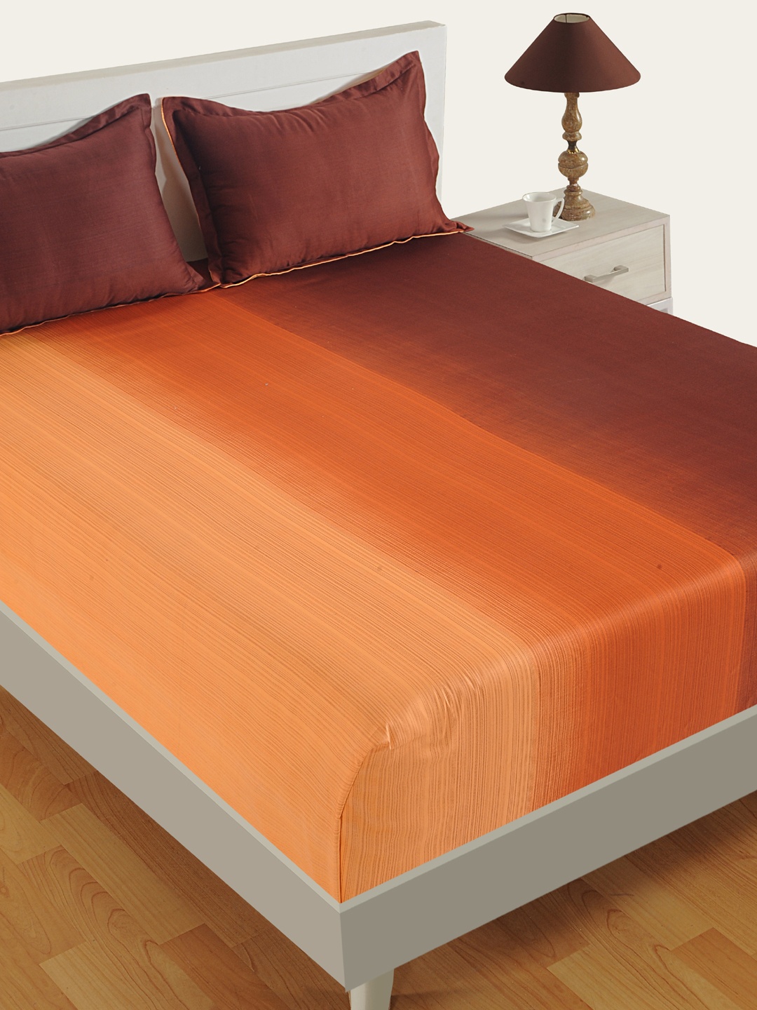 

SWAYAM Orange & Brown Striped 300 TC Cotton 1 King Bedsheet with 2 Pillow Covers