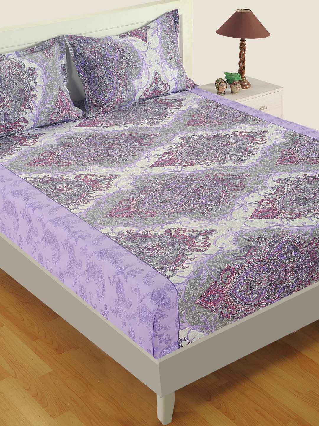 SWAYAM Multicoloured Ethnic Motifs 160 TC Cotton 1 Queen Bedsheet with 2 Pillow Covers, Multi