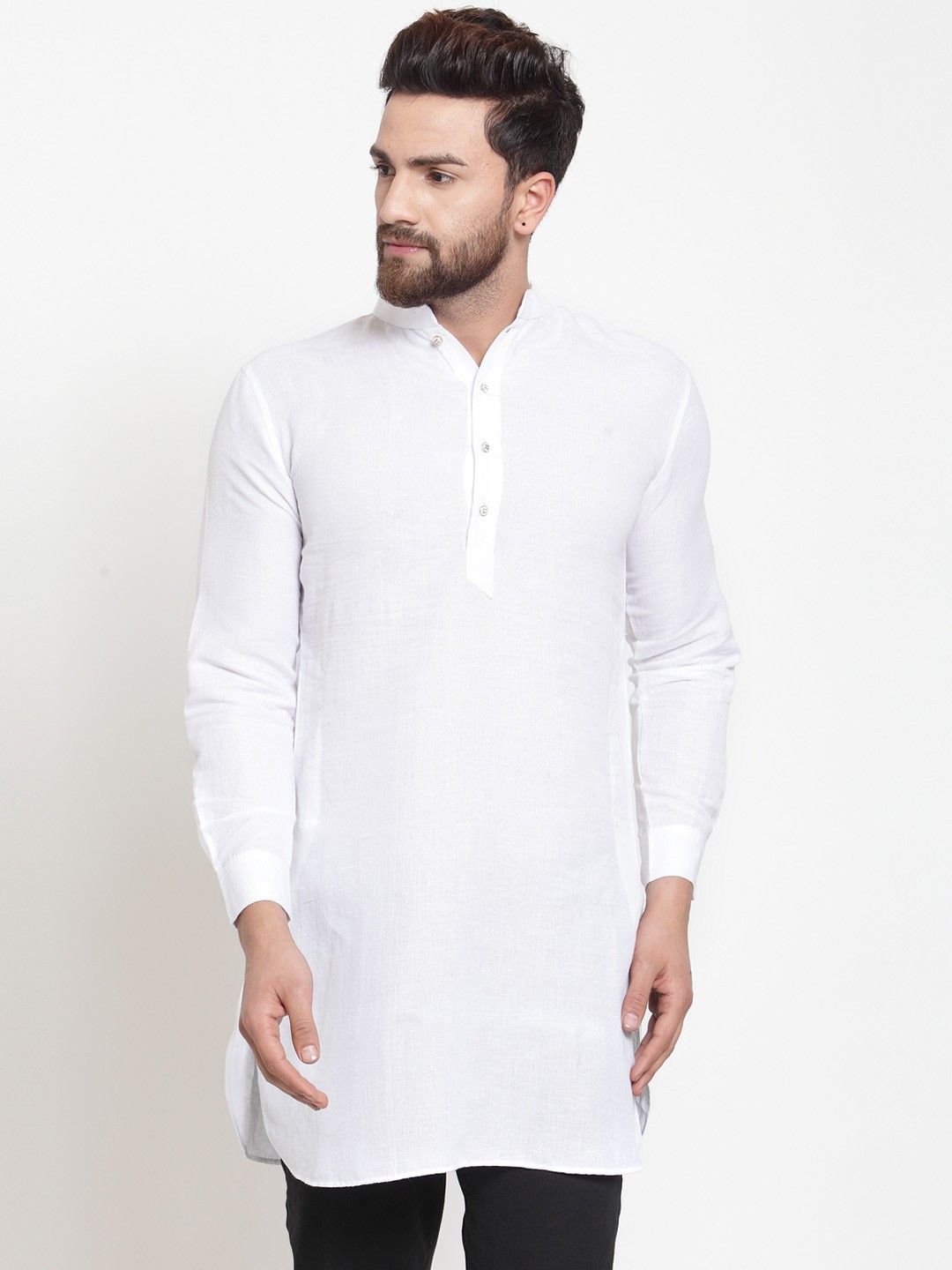 

Purple State Men White Solid Straight Kurta