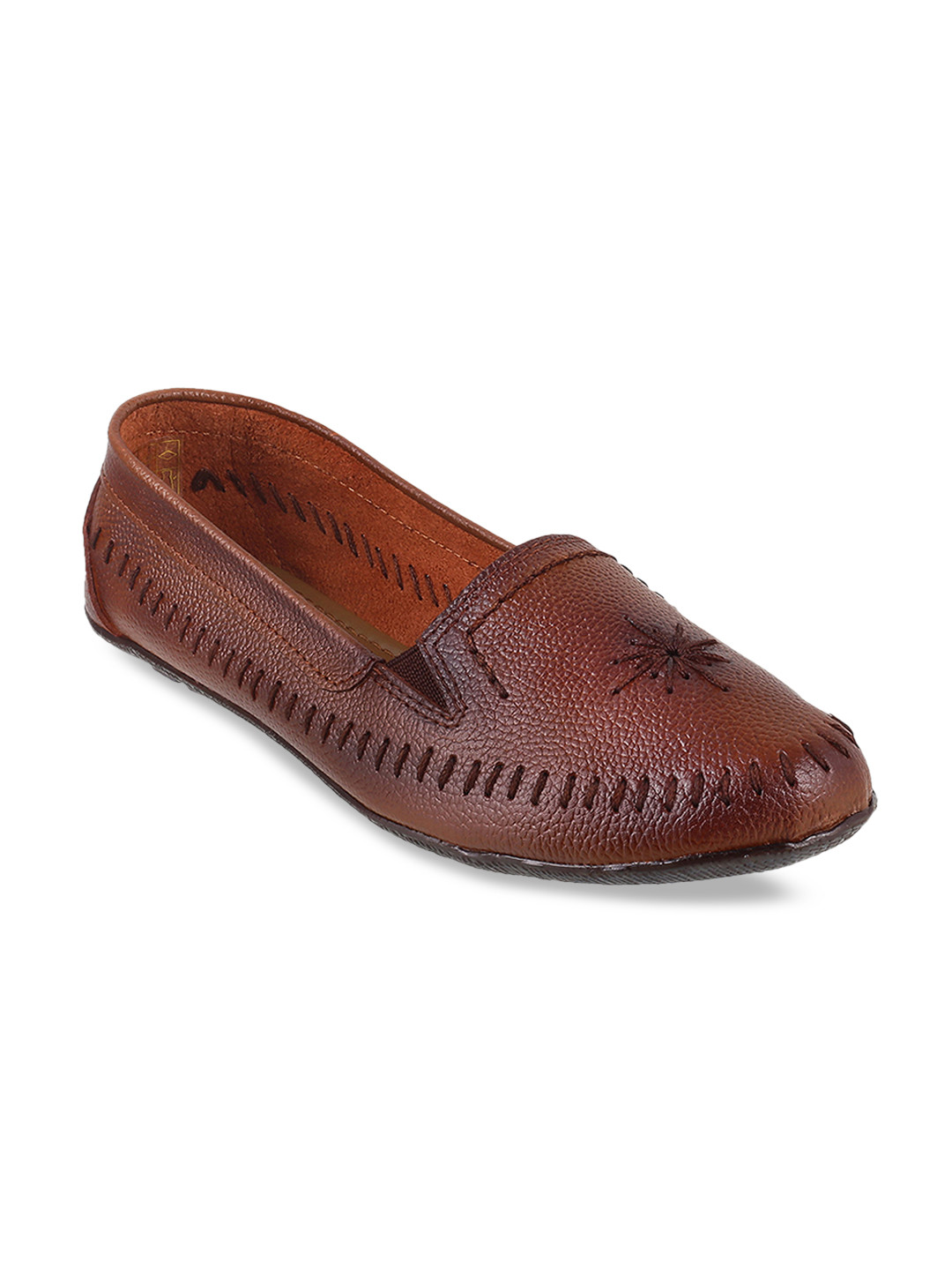 

Metro Women Brown Solid Leather Flat Shoes