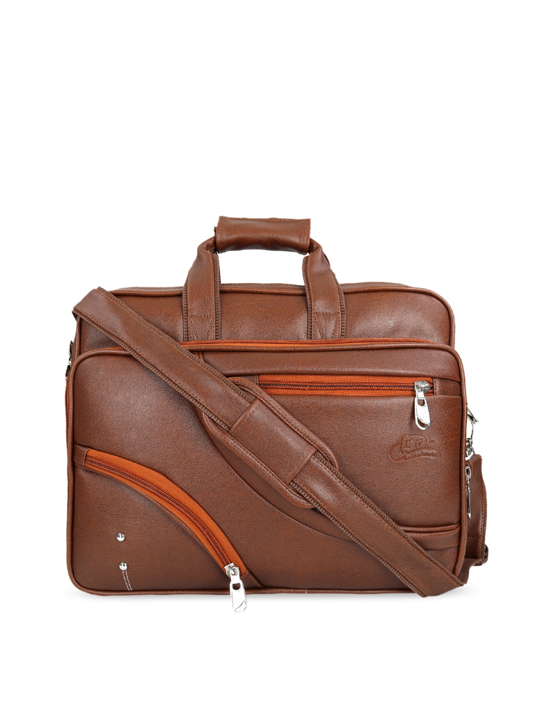 Leather World Unisex Tan Brown & Orange Solid Laptop Bag