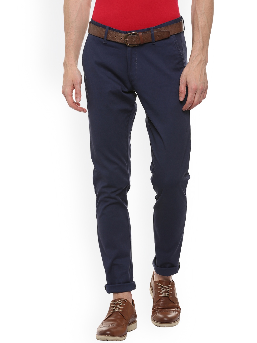 

Van Heusen Sport Men Navy Blue Slim Fit Self Design Regular Trousers
