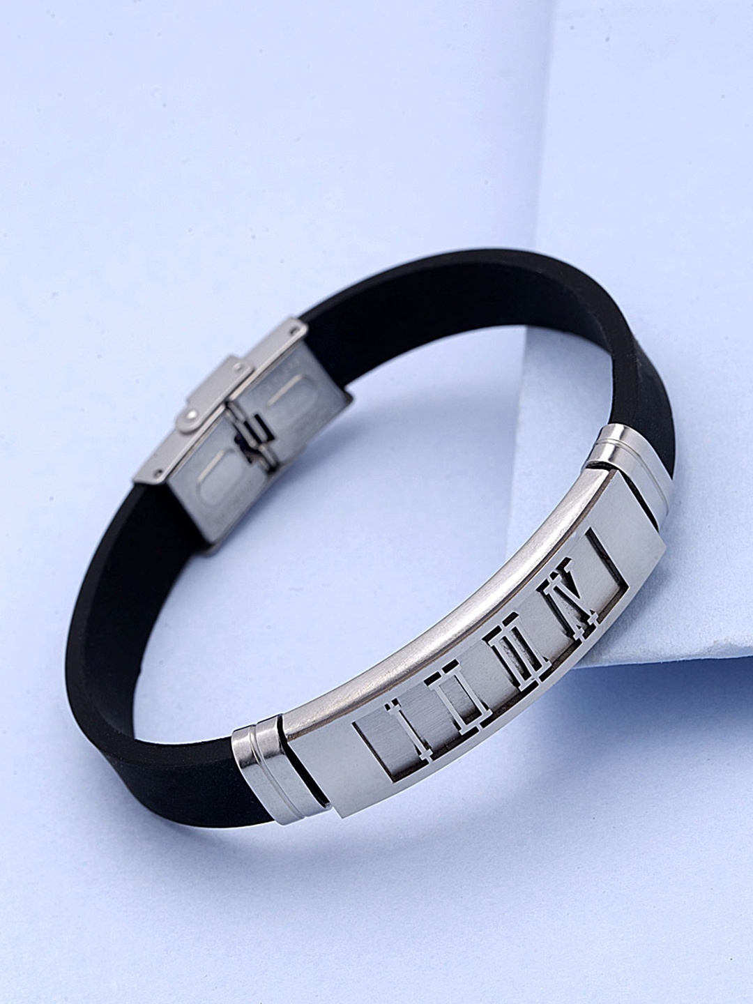 

Dare by Voylla Men Black Silver-Plated Handcrafted Bracelet