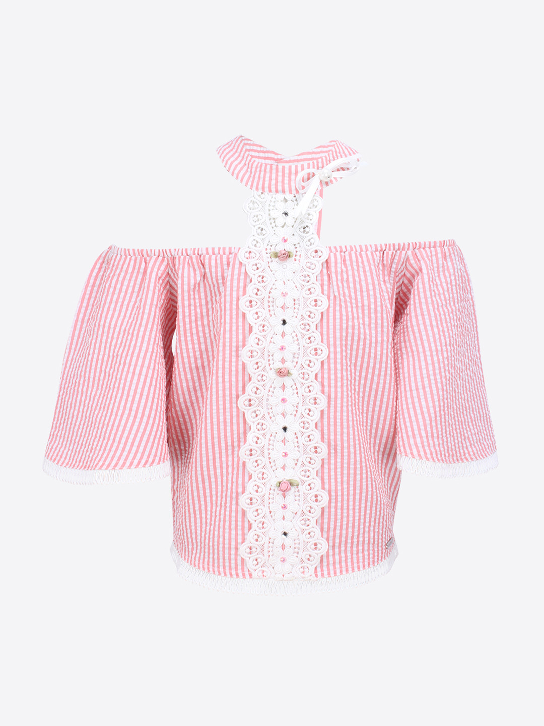 

CUTECUMBER Girls Pink & White Striped Top