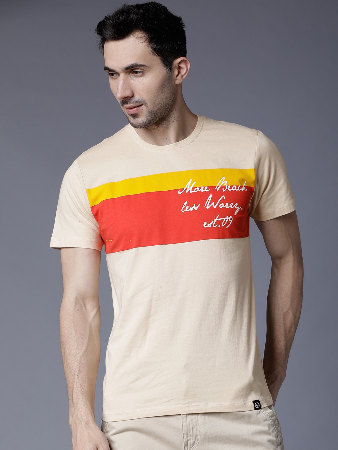 

LOCOMOTIVE Men Beige Printed Round Neck T-shirt