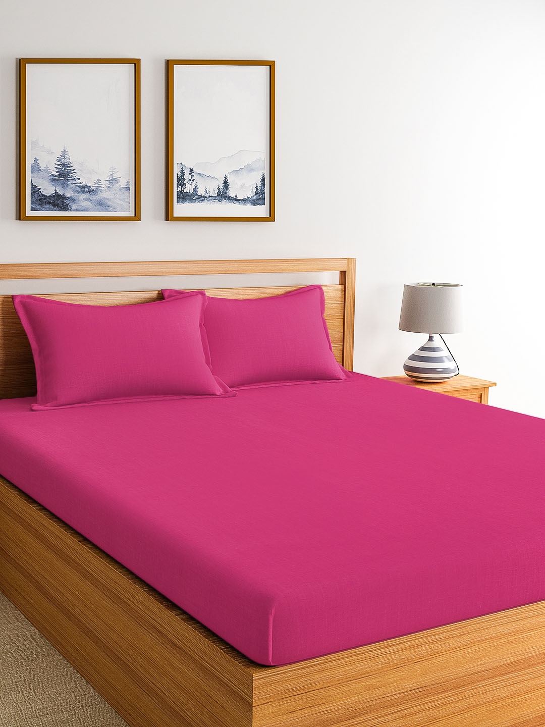 

Home Ecstasy Pink Solid 150 TC Cotton 1 Queen Bedsheet with 2 Pillow Covers