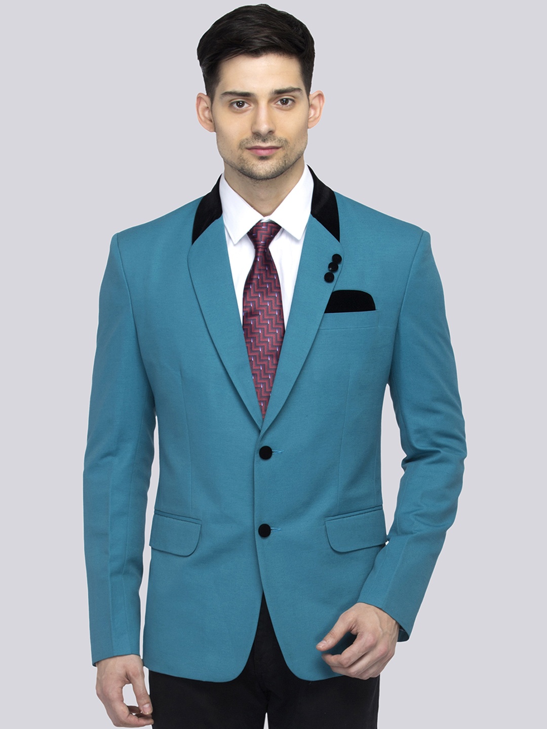 

FAVOROSKI Men Teal Blue Solid Slim-Fit Single-Breasted Blazer