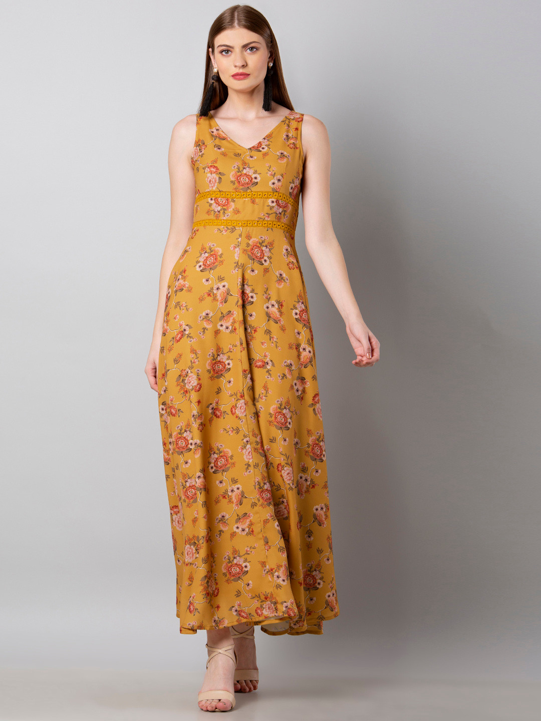 

FabAlley Women Yellow Printed Maxi Dress