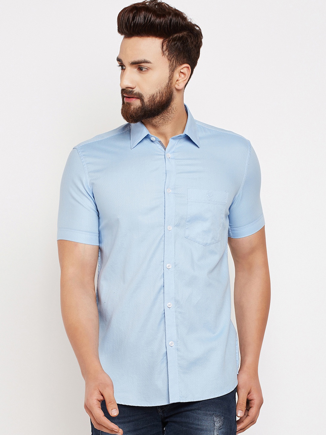 

Crimsoune Club Men Blue Standard Slim Fit Self Design Casual Shirt