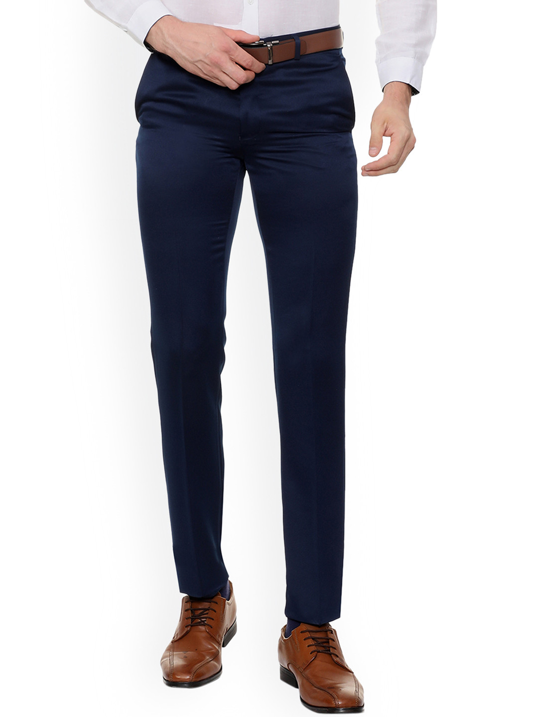 

V Dot Men Navy Blue Slim Fit Solid Regular Trousers