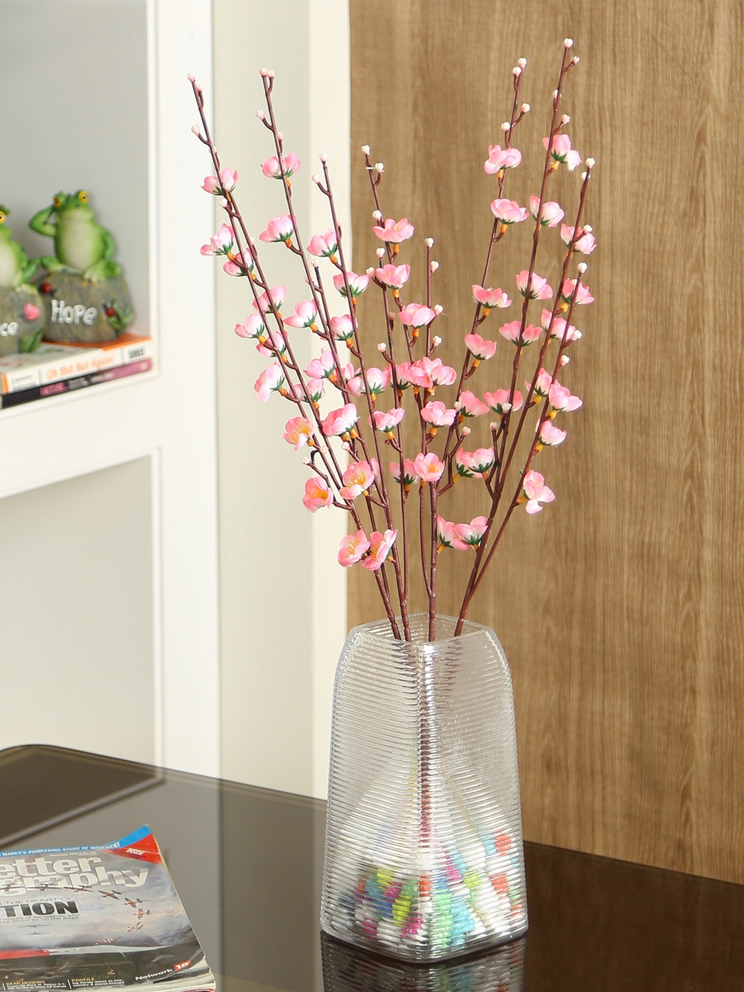 Aapno Rajasthan Set Of 4 Flower Sticks, Pink