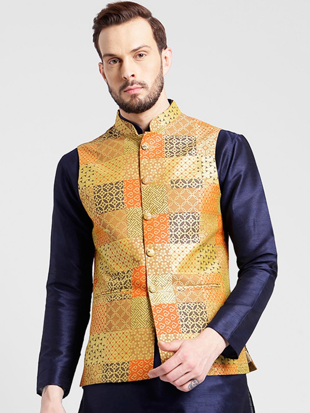 

KISAH Men Multicoloured Printed Regular Fit Nehru Jacket, Multi