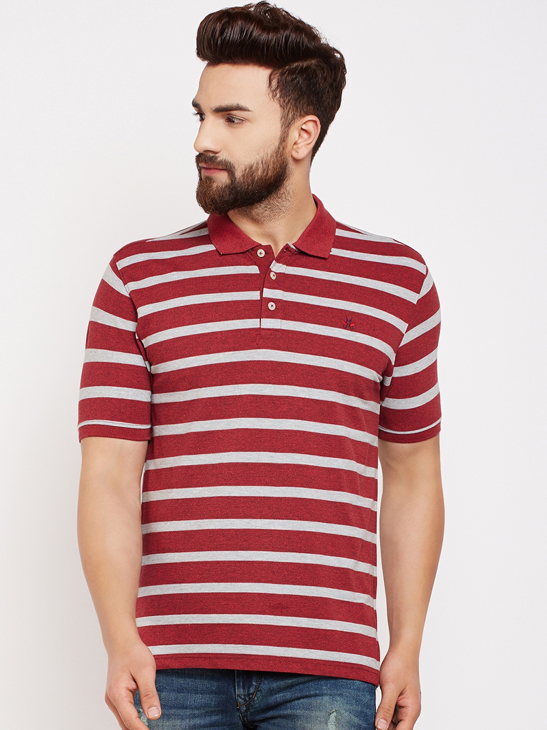 

Crimsoune Club Men Red Striped Polo Collar T-shirt