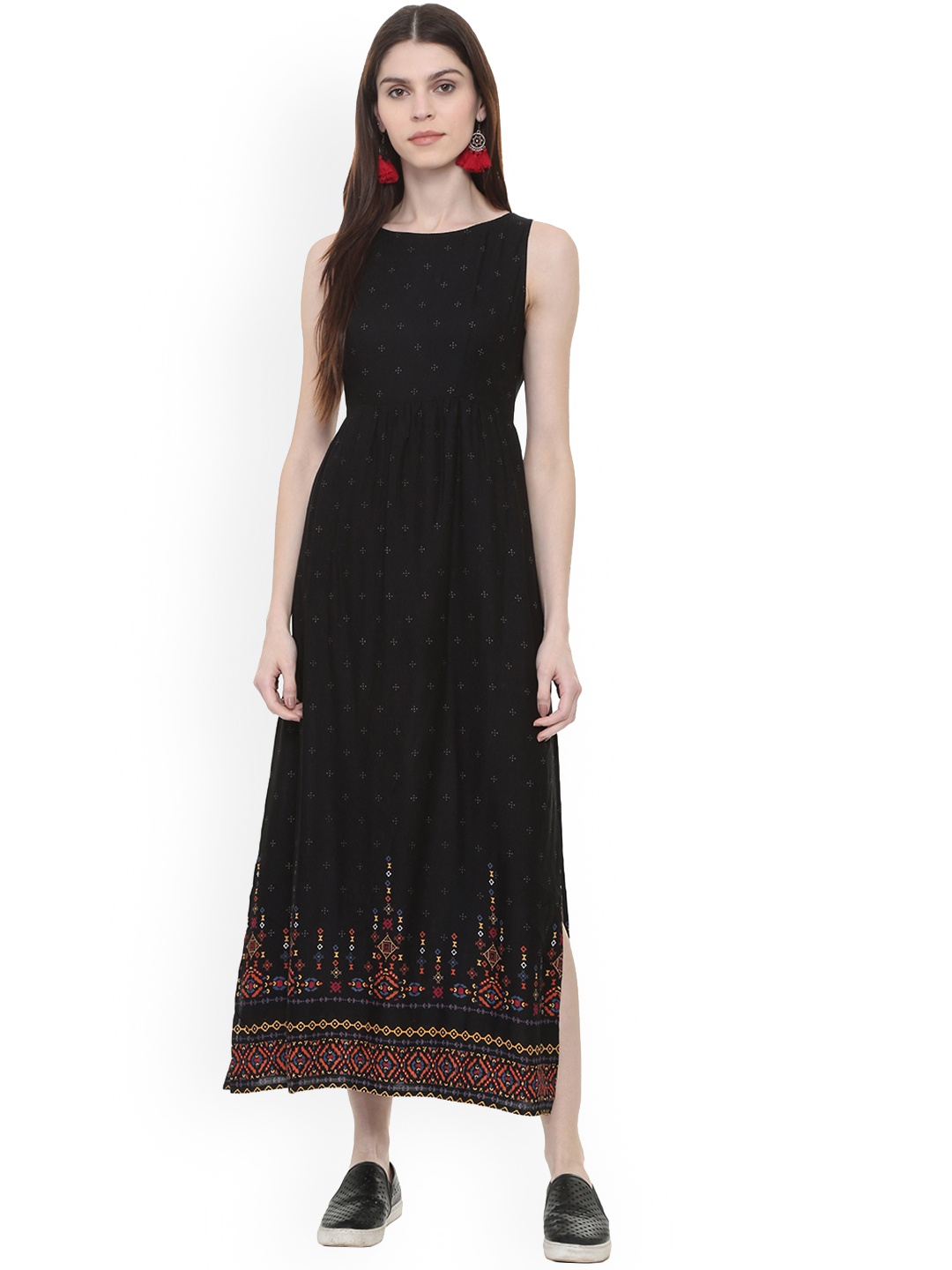 

People Women Black Printed Midi Dress
