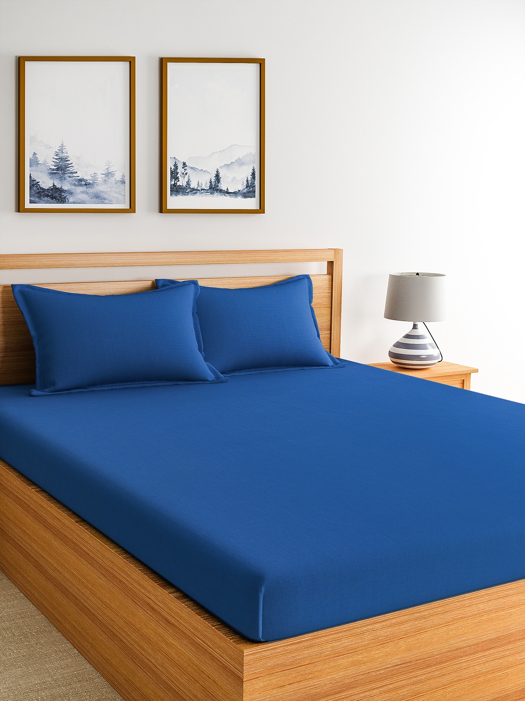 

Home Ecstasy Blue Solid 150 TC Cotton 1 Queen Bedsheet with 2 Pillow Covers