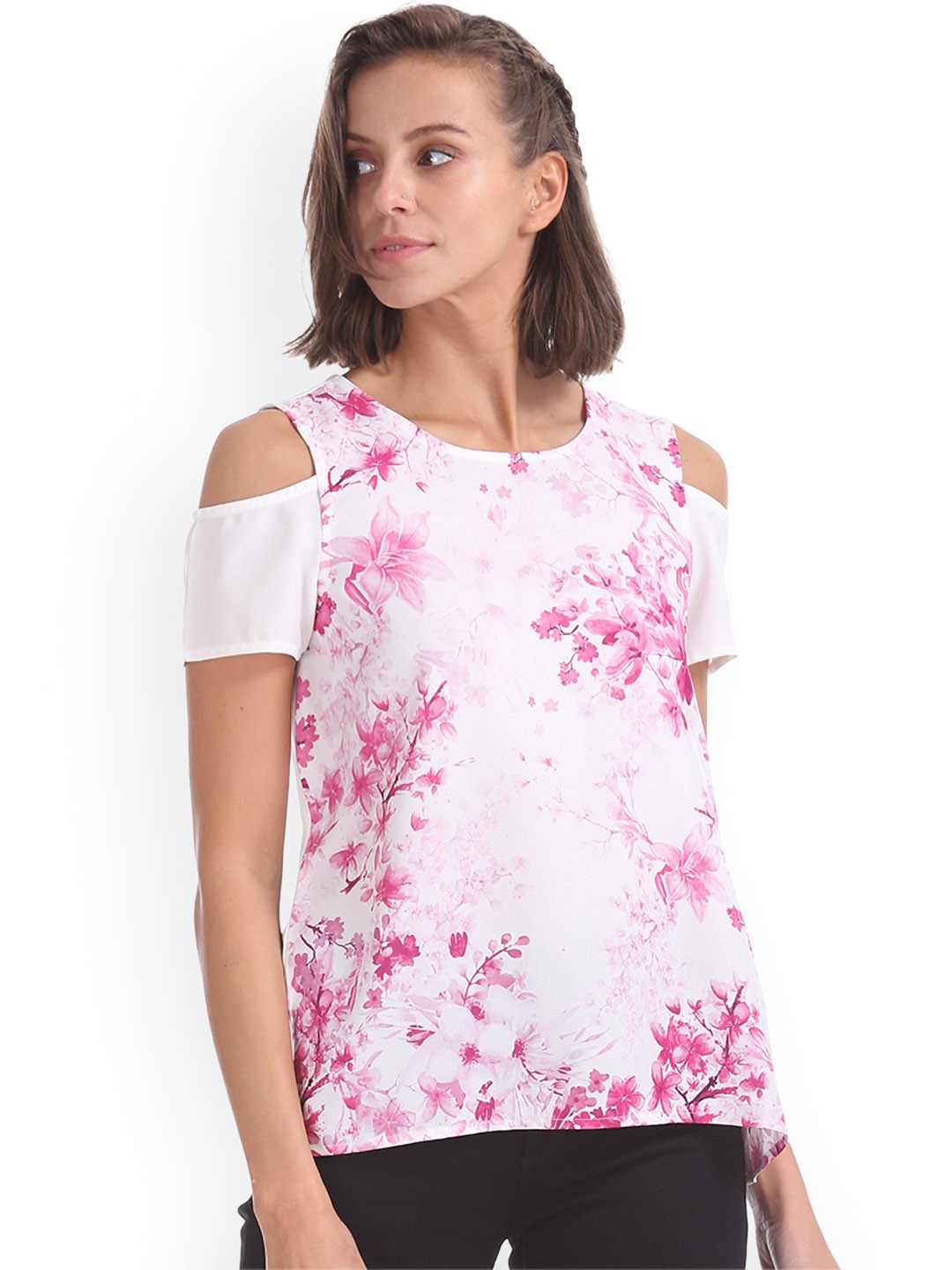 

Cherokee Women White & Pink Printed Top