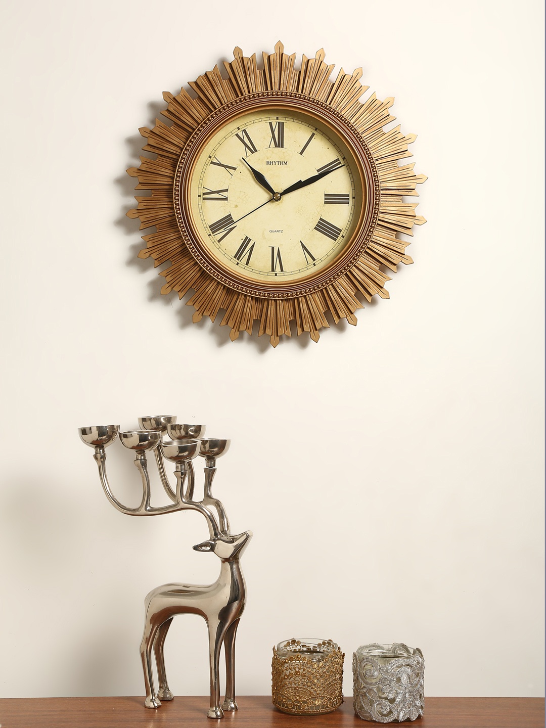 

Rhythm Beige Handcrafted Round Solid Analogue Wall Clock