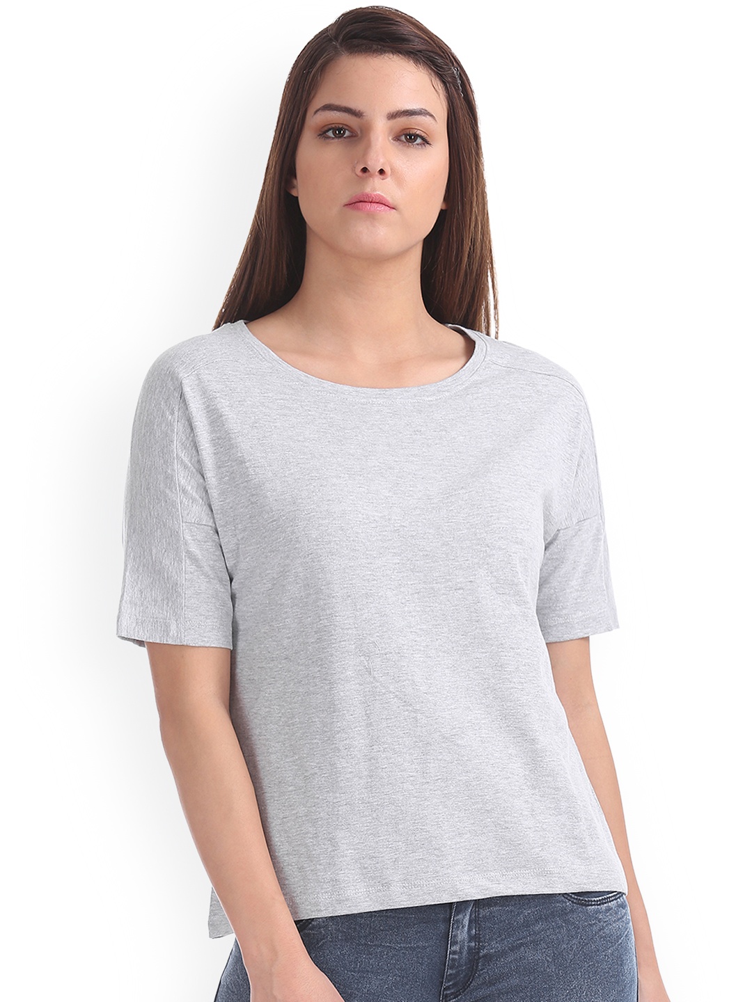 

Cherokee Women Grey Solid A-Line Top