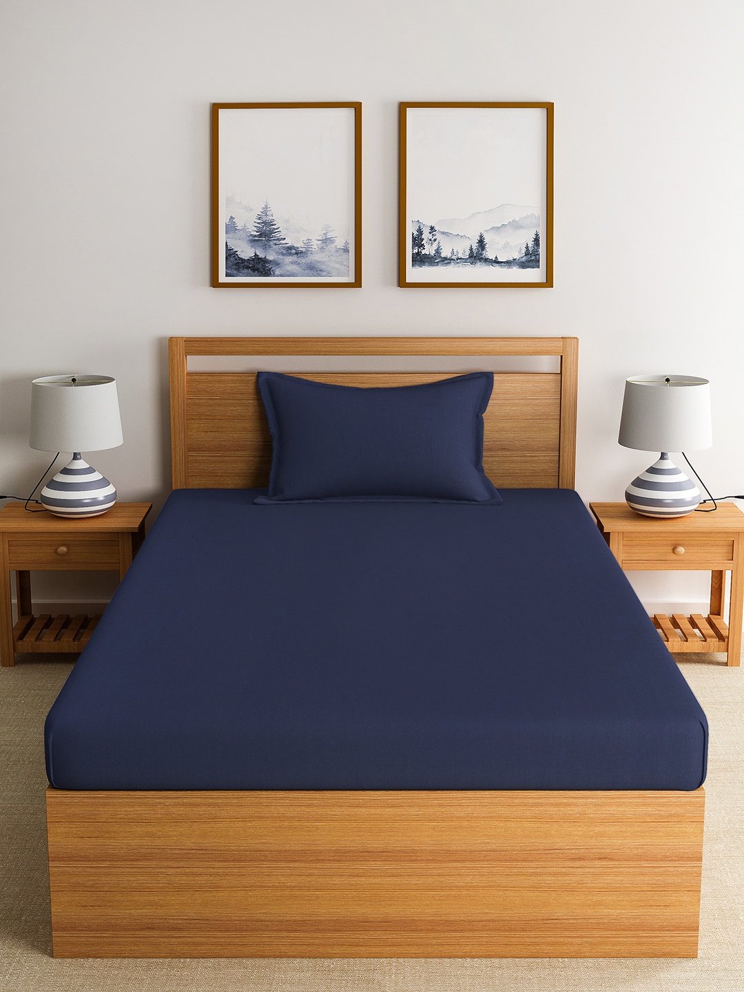 

Home Ecstasy Navy Blue Solid 150 TC Cotton 1 Single Bedsheet with 1 Pillow Cover